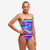 Girl wearing Funkita Colour Cutaway strapped in one piece swimmers with colourful striped print