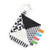 ELC black and white sensory square baby toy with textured fabrics, colourful ribbon tags and teething ring