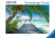 Ravensburger Dream Beach in the Maldives 4000 piece puzzle featuring tropical island boardwalk, palm trees and crystal-clear turquoise waters