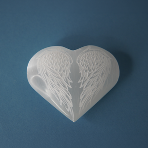 Selenite Heart with Angel Wings
