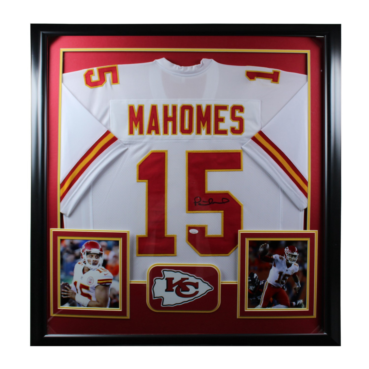 Patrick Mahomes Signed White Kansas City Chiefs Framed Premium Deluxe Jersey-JSA  - Prime One Sports