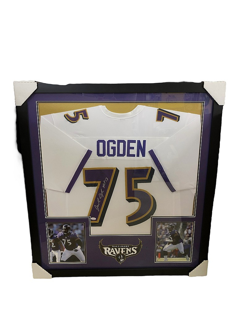 Jonathan Ogden Autographed Baltimore Ravens Deluxe Framed White
