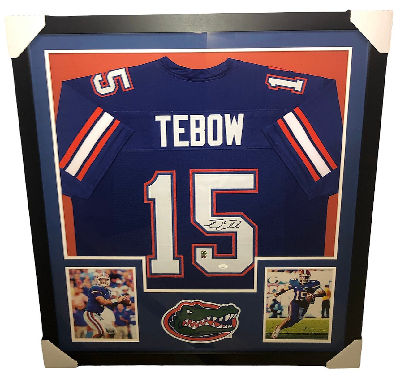 Tim Tebow Signed Florida Gators Deluxe Framed Blue #15 Jersey - JSA