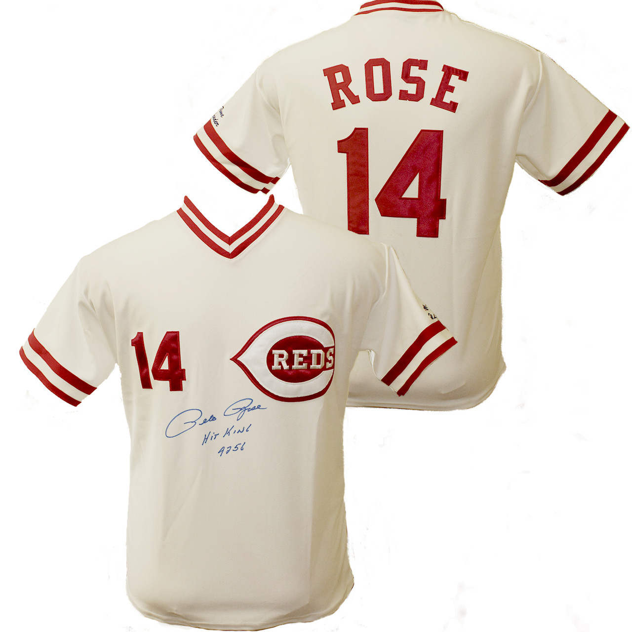 Pete Rose Autographed Jersey - with Hit King & 4256 Inscription