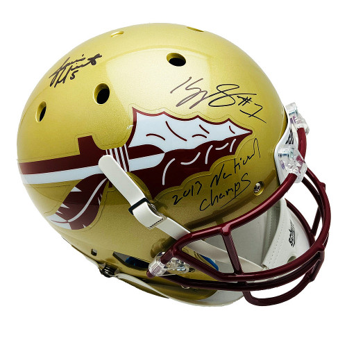 Kelvin Benjamin & Jameis Winston FSU Seminoles Autographed  Full Size Schutt Rep Gold Helmet w/ "2013 National Champs" Inscription - Beckett & PSA/DNA Authentic Kelvin Benjamin & Jameis Winston FSU Seminoles Autographed  Full Size Schutt Rep Gold Helmet w/ "2013 National Champs" Inscription - Beckett & PSA/DNA Authentic