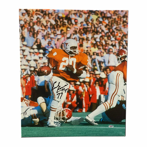 Earl Campbell Signed Texas Longhorns Red River Rivalry 20x24 Canvas w/HT 77 -PSA