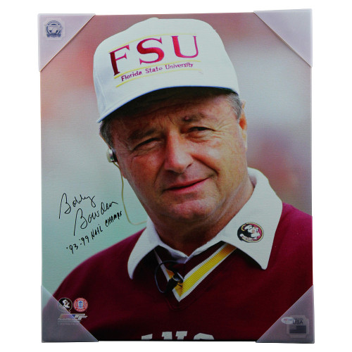 Bobby Bowden Signed FSU Gaze in Sweater Canvas w/93-99 Natl Champs Insc - PSA Bobby Bowden Signed FSU Gaze in Sweater Canvas w/93-99 Natl Champs Insc - PSA