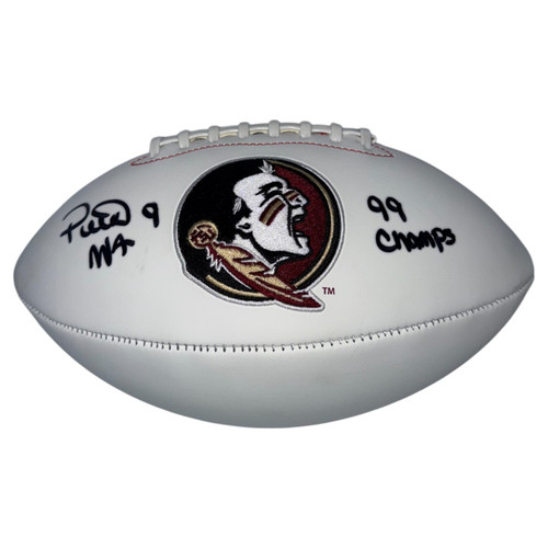 Peter Warrick Autographed Florida State Seminoles White Panel Football with ""99 Champs"" Inscription - Beckett QR