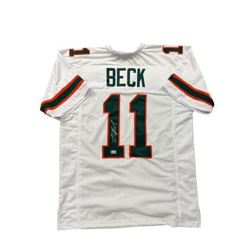 Carson Beck Autographed Miami Hurricanes White Custom Jersey- Beckett Carson Beck Autographed Miami Hurricanes White Custom Jersey- Beckett