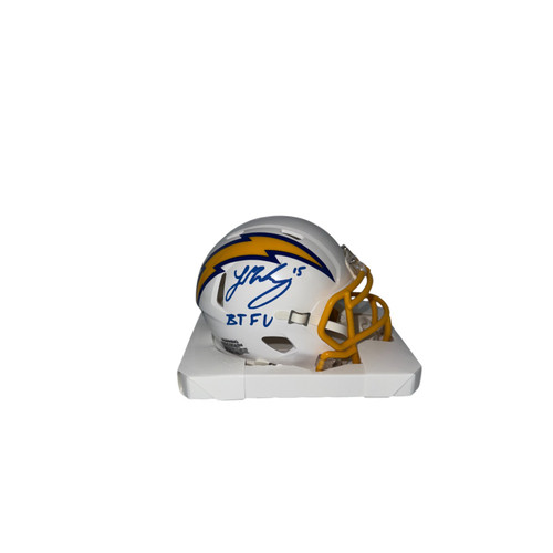 Ladd McConkey Autographed Los Angeles Chargers Riddell White Color Rush Mini Helmet with "BTFU" Isncription- Beckett