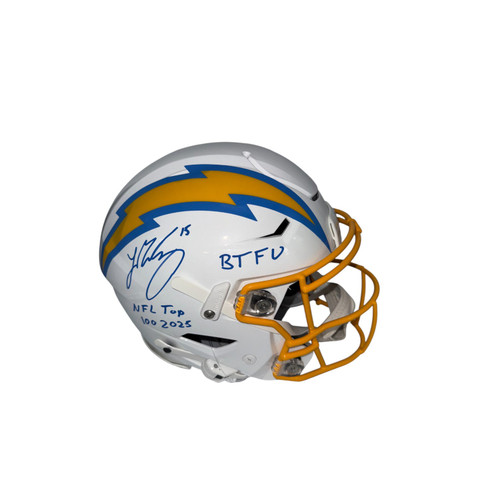 Ladd McConkey Autographed Los Angeles Chargers Riddell Speedflex Helmet with "BTFU" and "2025 NFL TOP 100" Inscriptions - Beckett