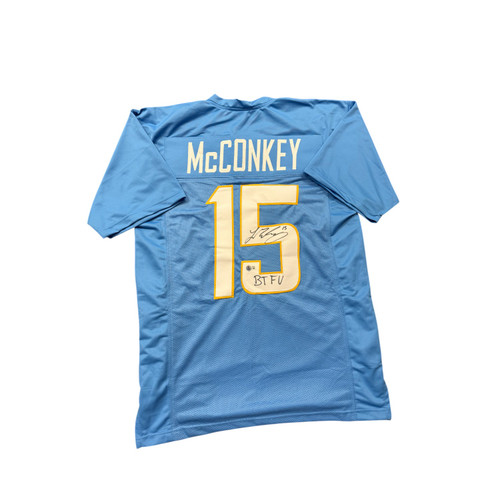 Ladd McConkey Autographed Los Angeles Chargers Powder Blue Custom Jersey with "BTFU" Inscription- Beckett Ladd McConkey Autographed Los Angeles Chargers Powder Blue Custom Jersey with "BTFU" Inscription- Beckett