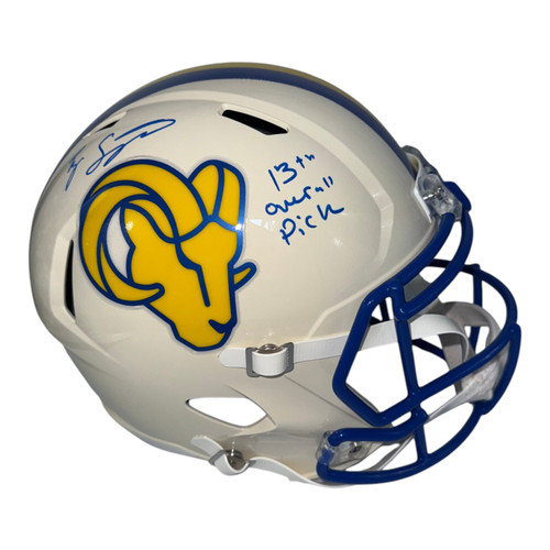 Ty Simpson Autographed Los Angeles Rams Riddell Retro Full Size Replica Helmet with "13th Overall Pick" Inscription- JSA Authentic
