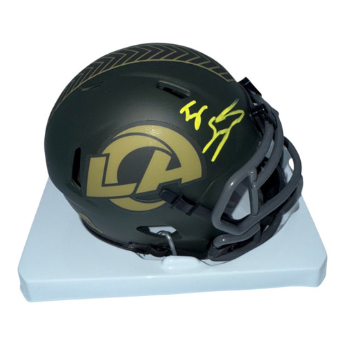 Ty Simpson Autographed Los Angeles Rams Riddell Green Salute to Service Mini Helmet- JSA Authentic