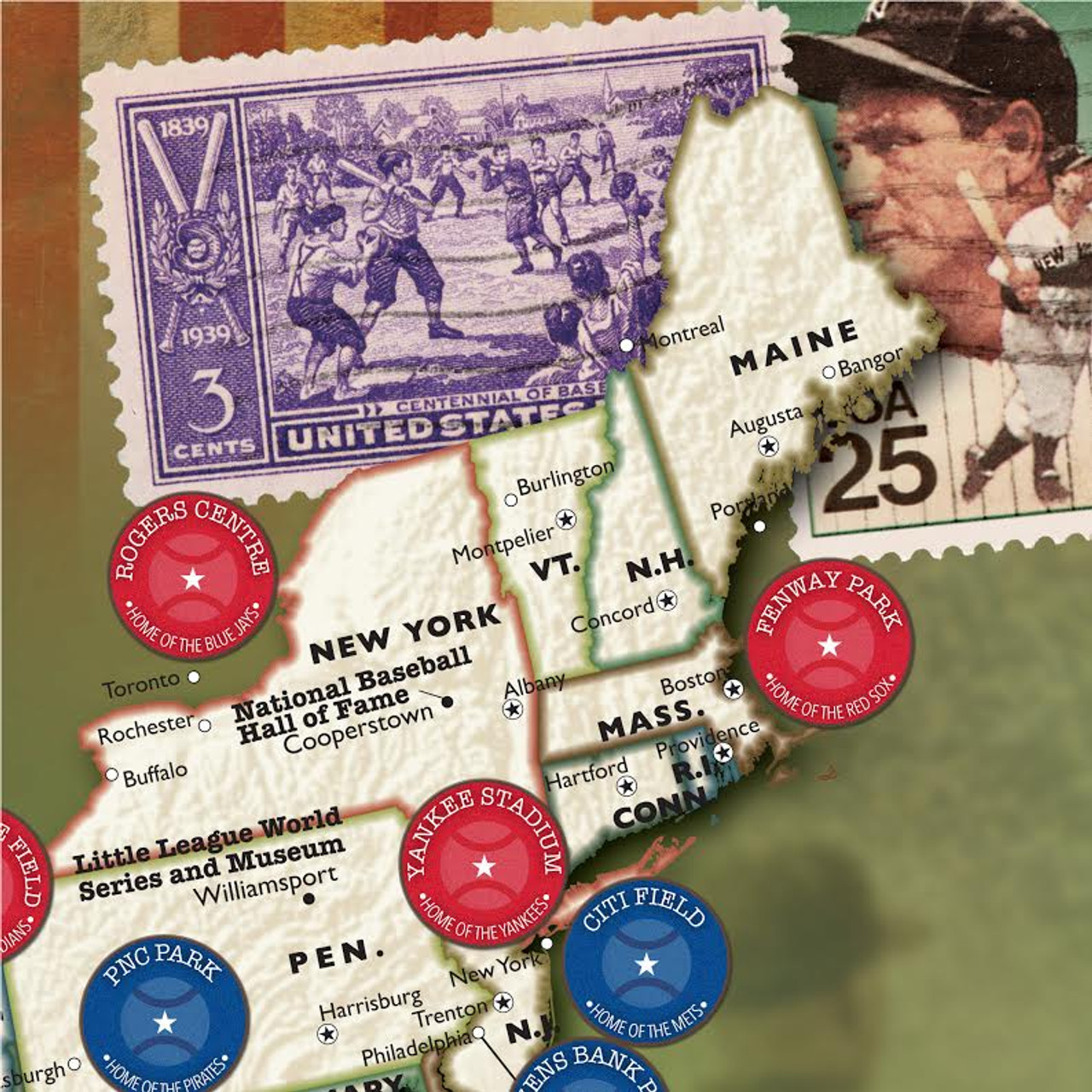 BASEBALL STADIUMS MAP OF USA Touring the Majors MLB Ballparks 24x36 POSTER   eBay