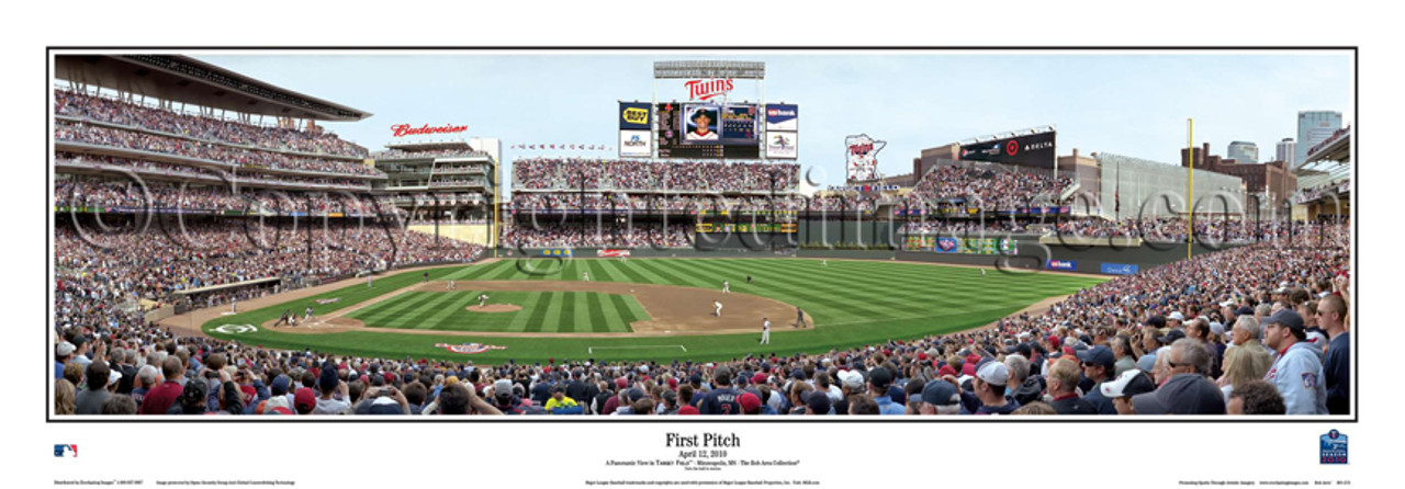 "First Pitch" Minnesota Twins at Target Field Panoramic Framed Poster