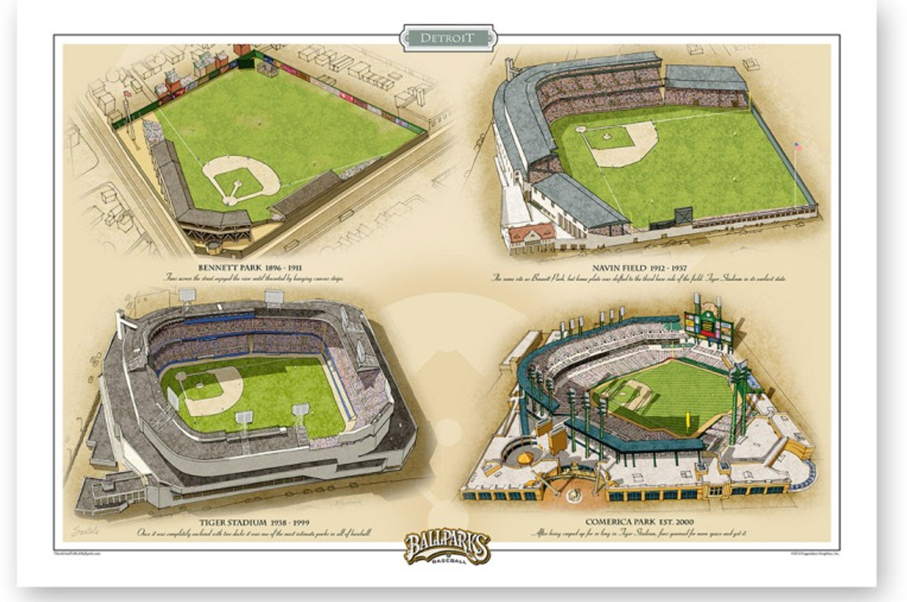 Vintage Print of Comerica Park Stadium Seating Chart Baseball 