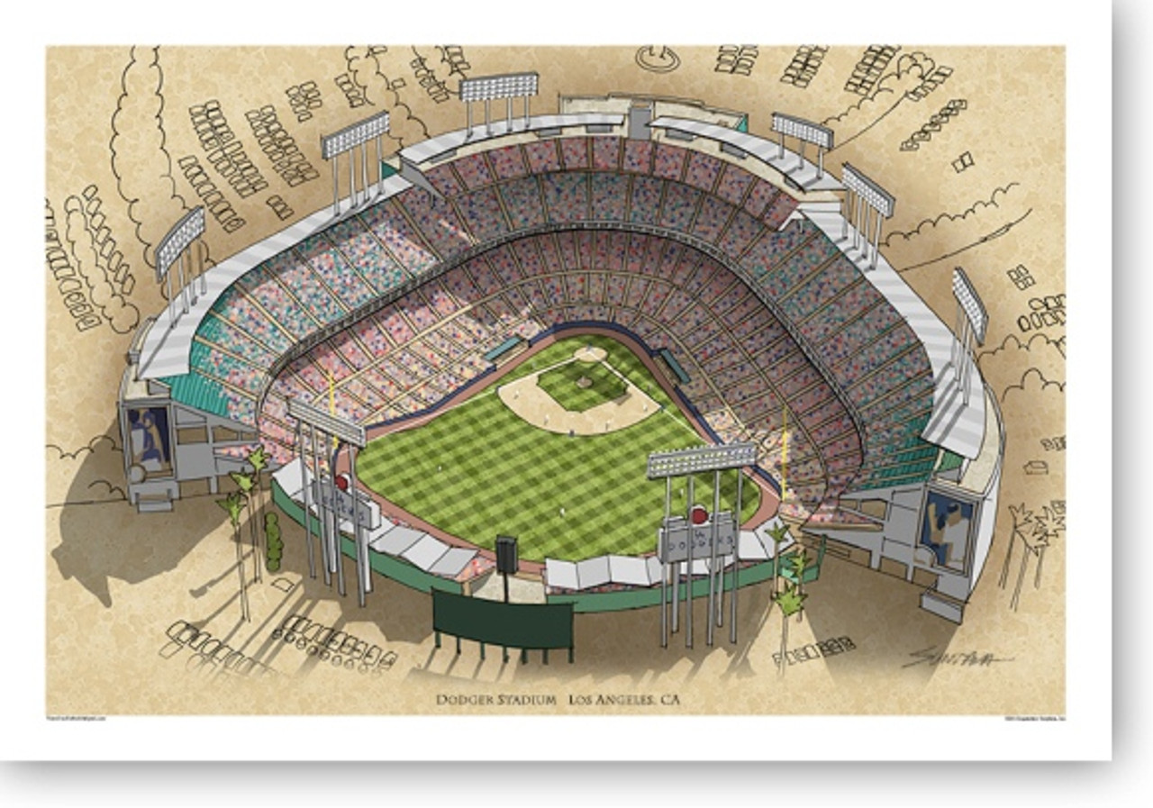 Dodger Stadium Baseball Stadium Print Sketch, Los Angeles Dodgers