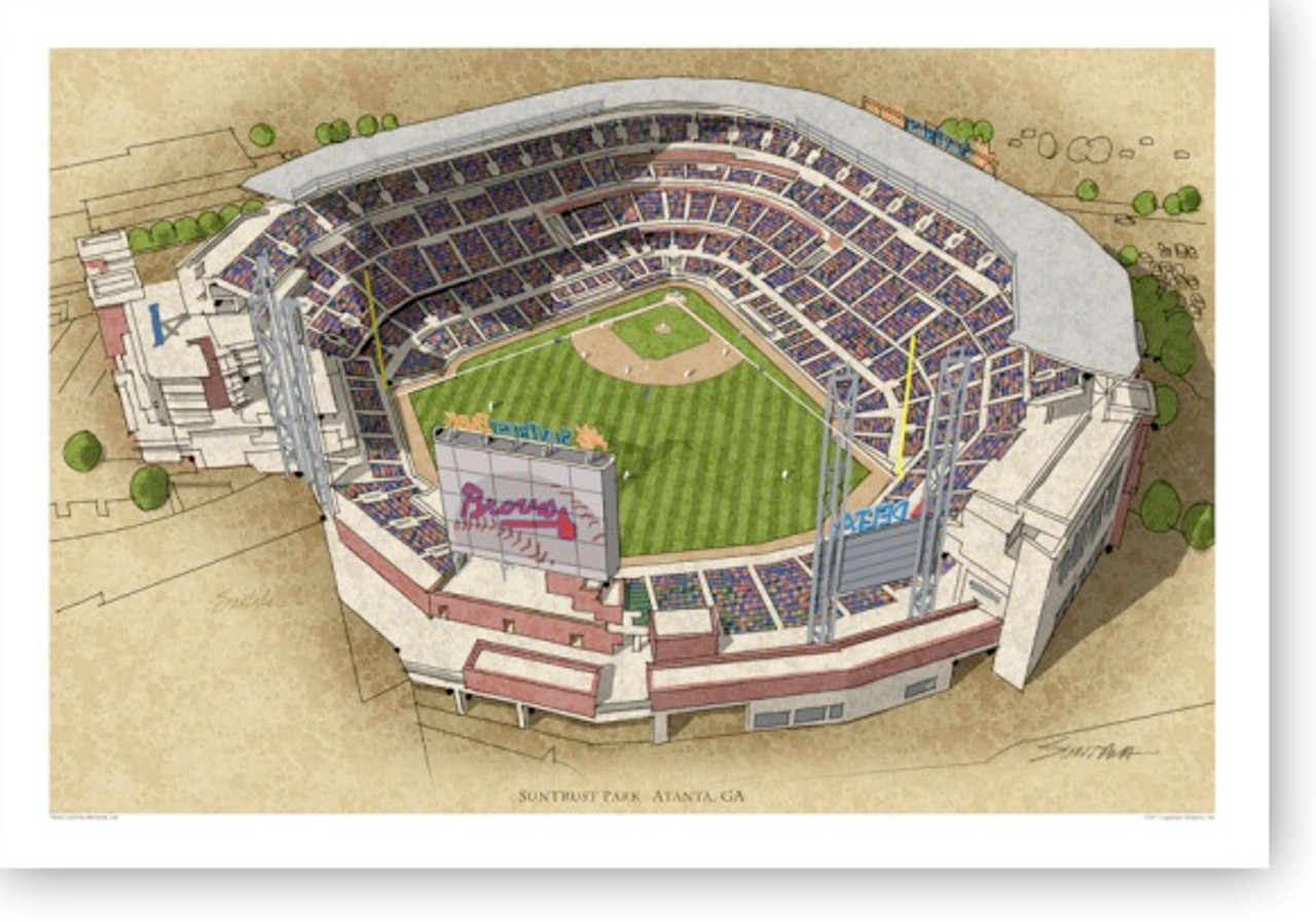 Truist Park Print, Artist Drawn Baseball Stadium, Atlanta Braves Baseball –  fine-art-print – 10-x-10