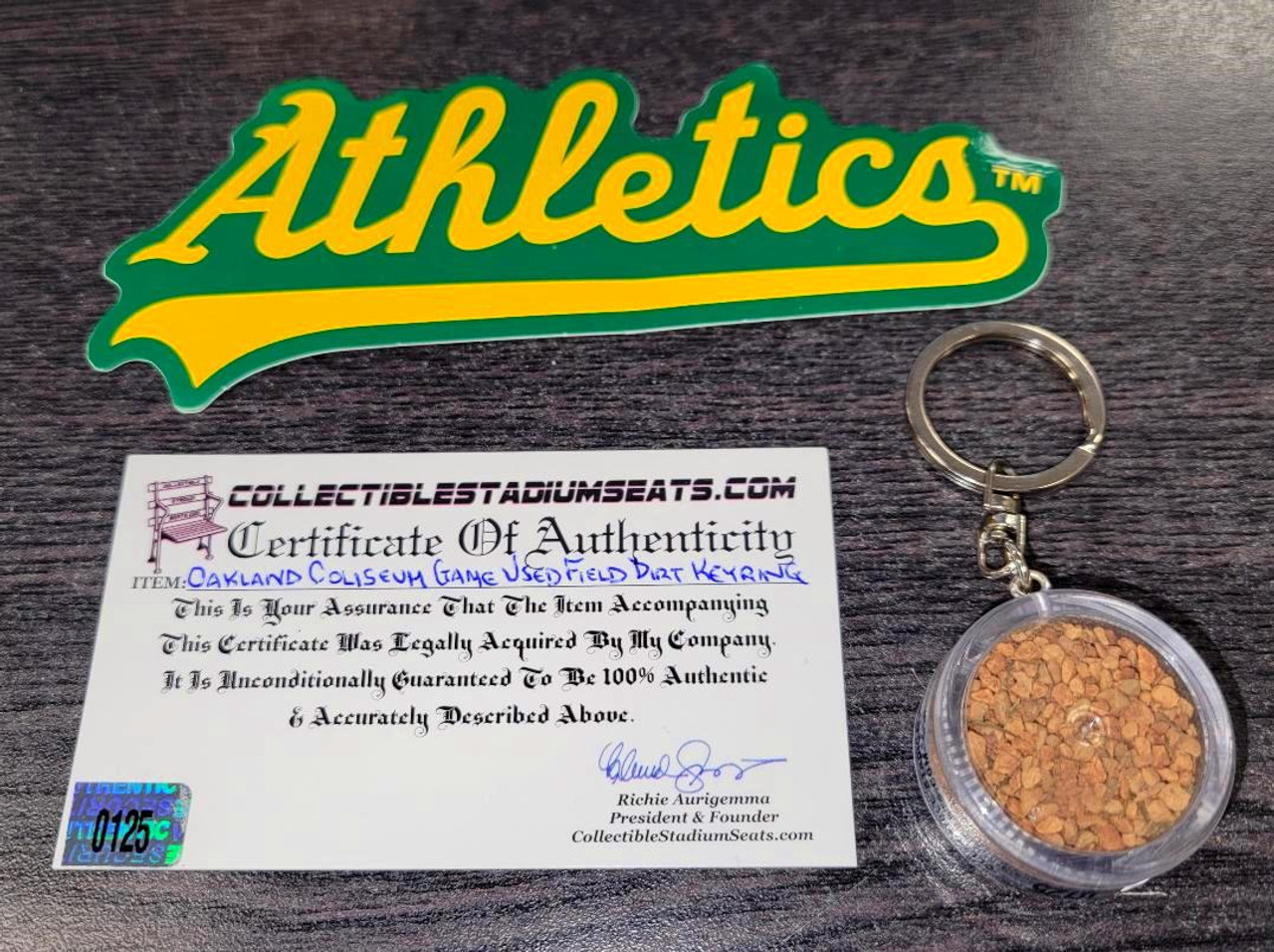 Oakland Coliseum Game Used Dirt Keyring - Oakland Athletics