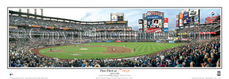 "First Pitch" New York Mets at Citi Field Panoramic Framed Poster