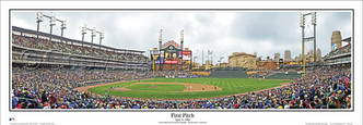 "First Pitch" Detroit Tigers at Comerica Park Panoramic Framed Poster