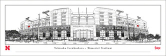 Nebraska Huskers Memorial Stadium Line Art Panorama
