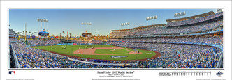 2025 World Series First Pitch - Los Angeles Dodgers at Dodger Stadium Panoramic Framed Poster