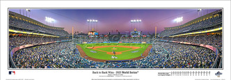 2025 World Series Back to Back Wins - Los Angeles Dodgers at Dodger Stadium Panoramic Framed Poster