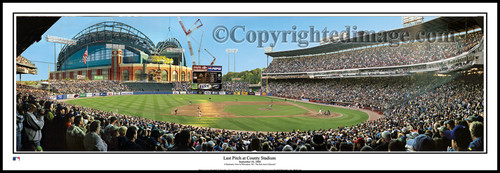 "Last Pitch at County Stadium" Milwaukee Brewers Panorama Framed Poster