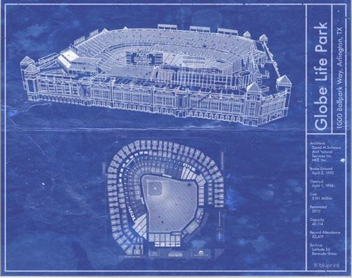 Globe Life Park - Texas Rangers Blueprint Poster