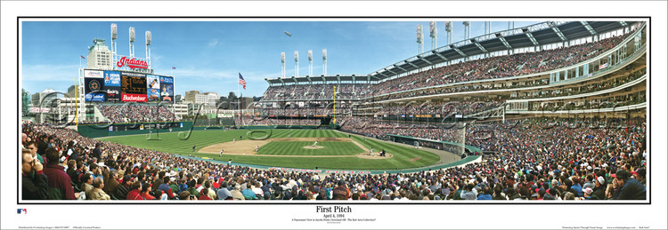 "First Pitch at Jacobs Field" Panoramic Framed Poster