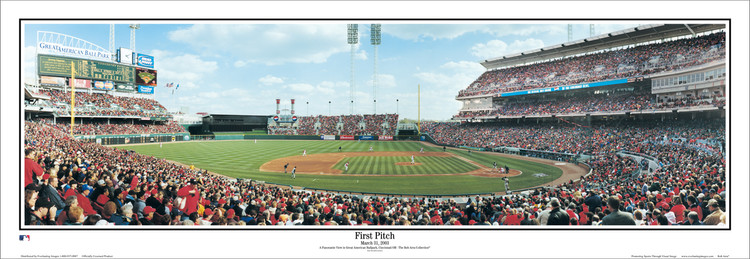 "First Pitch" Cincinnati Reds Panoramic Framed Poster