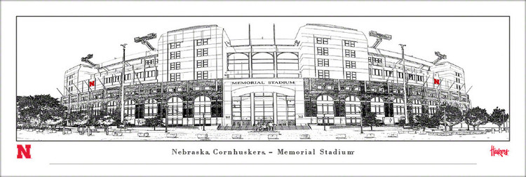 Nebraska Huskers Memorial Stadium Line Art Panorama