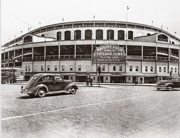 Chicago Cubs at Wrigley Field Vintage Exterior Print