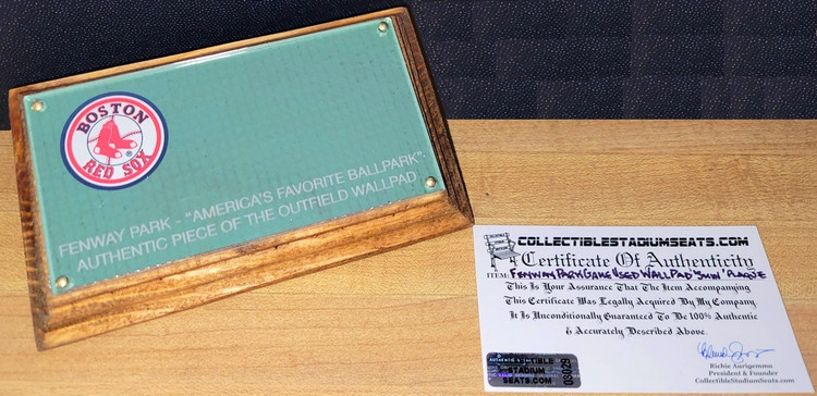 Fenway Park Authentic Piece of the Outfield Wall Pad Plaque