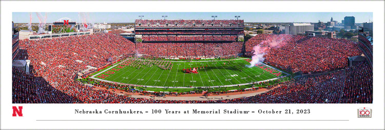 Nebraska Cornhuskers 100 Years at Memorial Stadium Panoramic Poster