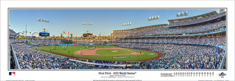 2025 World Series First Pitch - Los Angeles Dodgers at Dodger Stadium Panoramic Framed Poster
