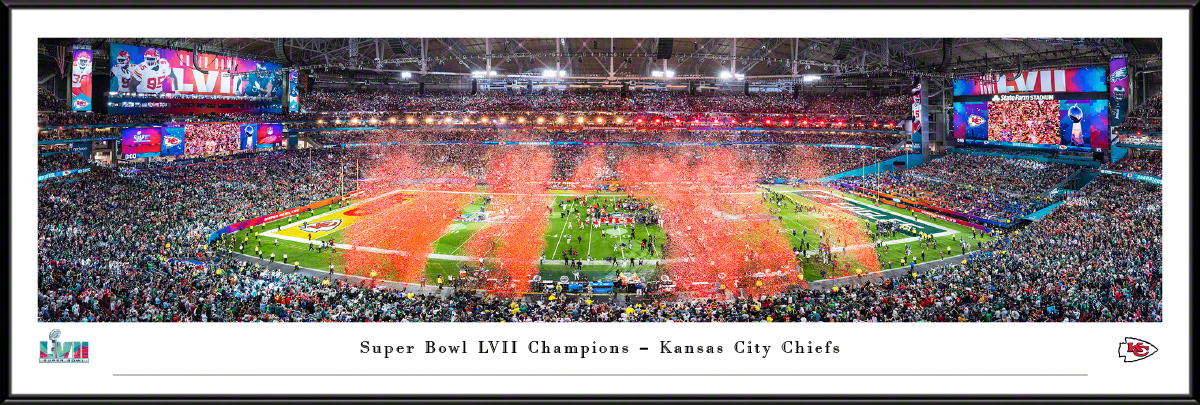 Kansas City Chiefs Champions NFL Sculpture Featuring A Beveled Glass Panel  With A Full-Color Montage, Super Bowl LVII Logo And Fully Dimensional Helmet