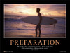 Preparation, poster image of young man preparing to surfboard in ocean