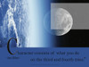 Moon and  Earth poster image with James Michener quote about character