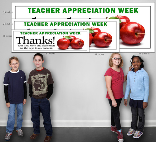 teacher appreciation banner image with four primary students