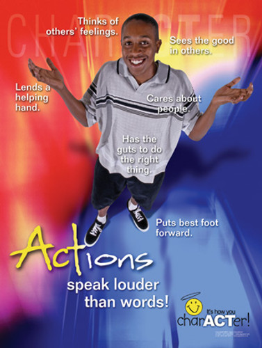 Actions speak louder than words, character poster of teen boy , black American,