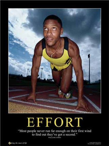 effort poster of man preparing to run a track race, sports