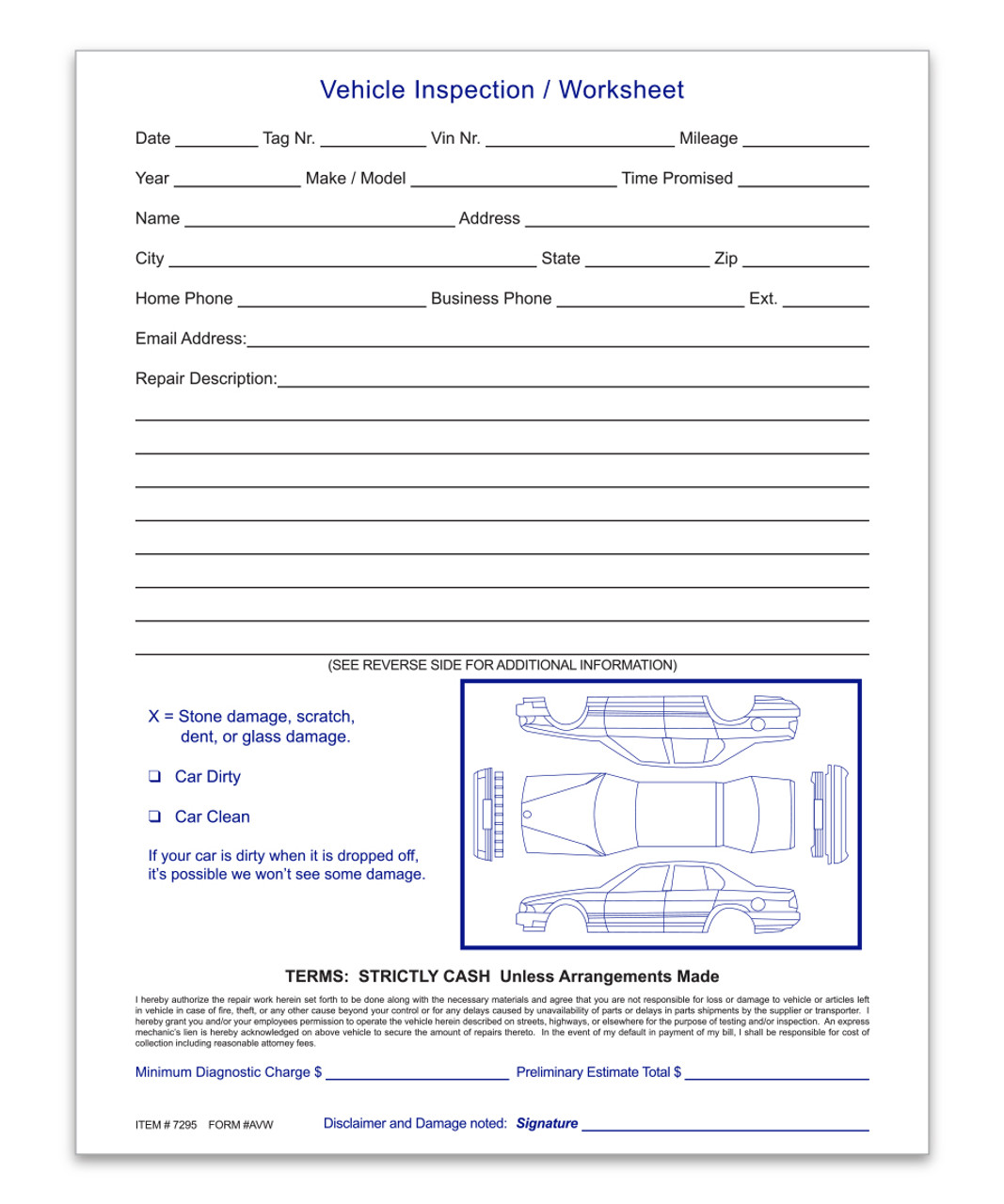 Vehicle Inspection Worksheet Form