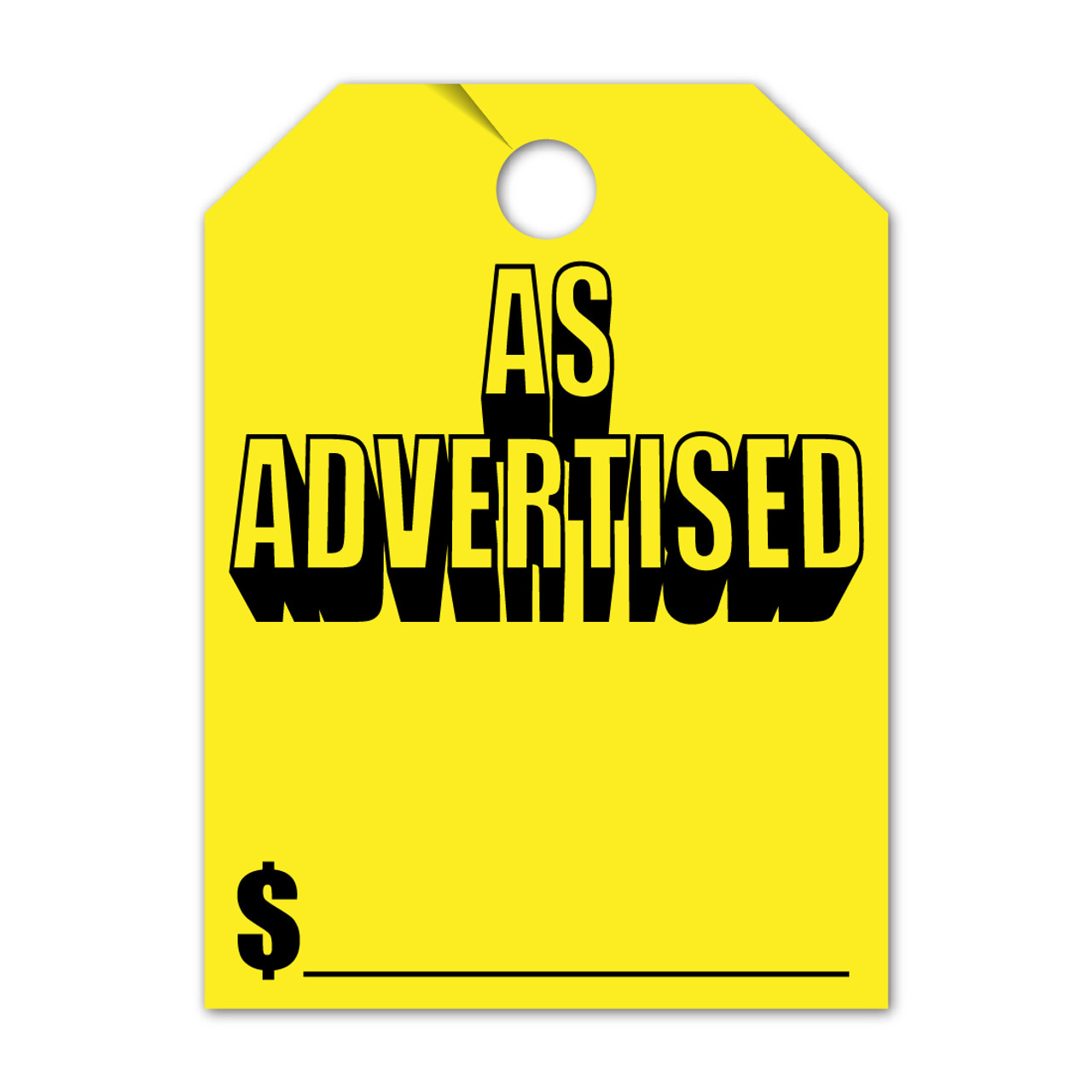 As Advertised Mirror Hang Tag  8.5" x 11.5" fluorescent yellow