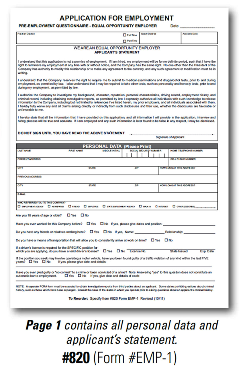 Application for Employment (Form #EMP-1)