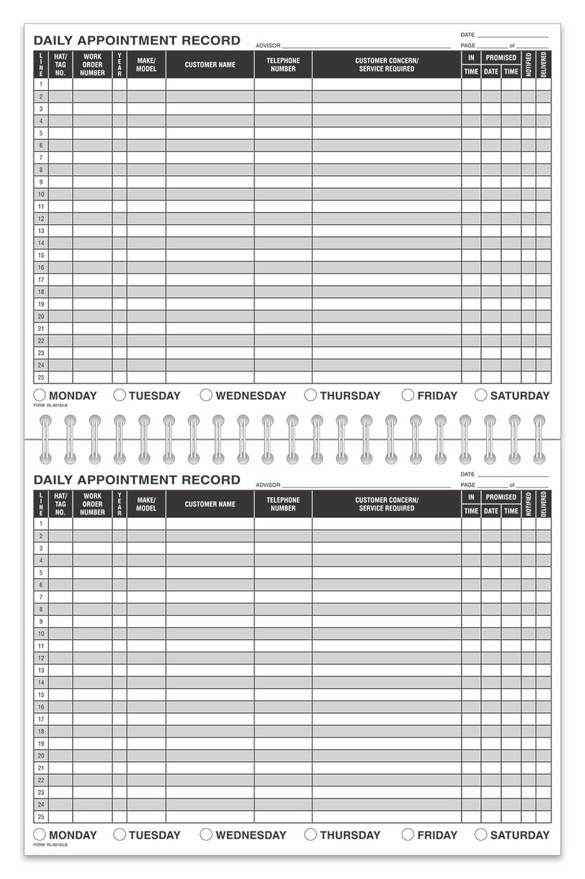 Daily Appointment Record Book (Form- #RL-98183-B)