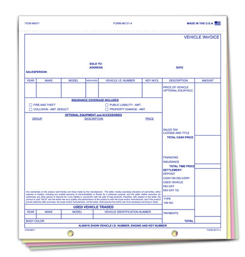 Vehicle Invoice Form Plain