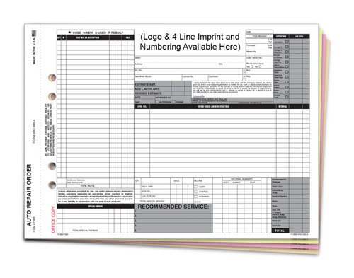 Repair Order Form (RO-665-4) Custom Imprint